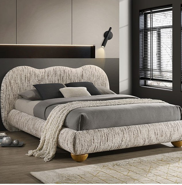 Finocia Camel-Back Latte Brown Upholstered Bed