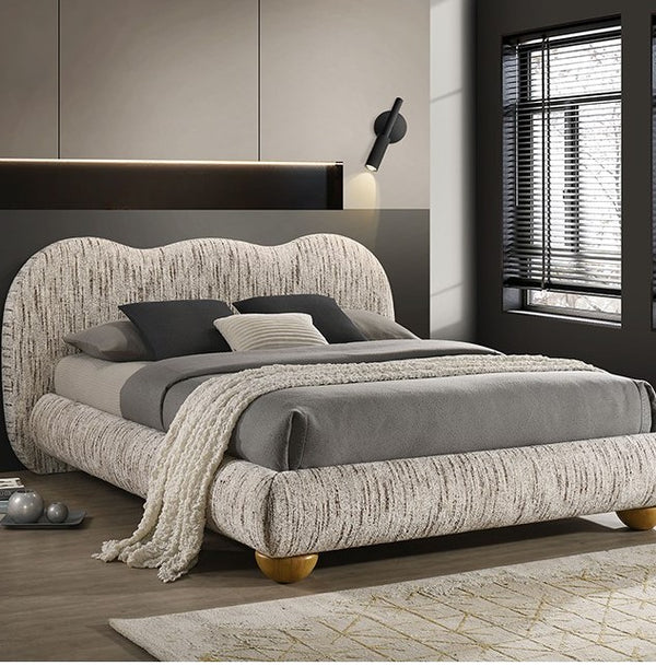 Finocia Camel-Back Latte Brown Upholstered Bed
