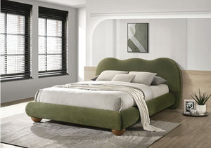Finocia Camel-Back Olive Green Upholstered Bed