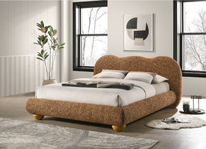 Finocia Camel-Back Terracotta Brown Upholstered Bed Style
