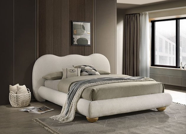Finocia Camel-Back White Upholstered Bed