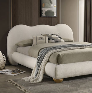 Finocia Camel-Back White Upholstered Bed