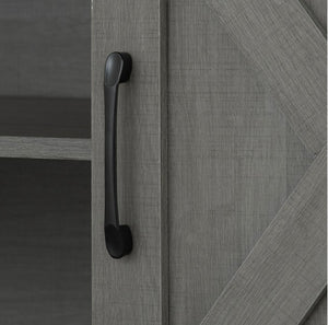 Gabby Rustic Farmhouse Two Tone TV Stand Close-up of a gray cabinet door with a black handle