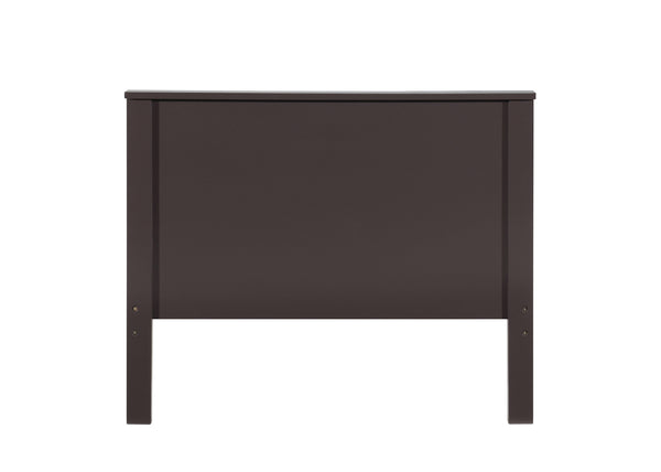 Gallow Chocolate Finish Twin Bed A dark brown wooden headboard with a simple rectangular design and vertical side rails, shown against a plain white background.
