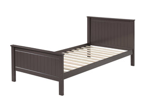 Gallow Chocolate Finish Twin Bed A dark brown wooden single bed frame with a slatted base, shown from a three-quarter angle against a plain white background.