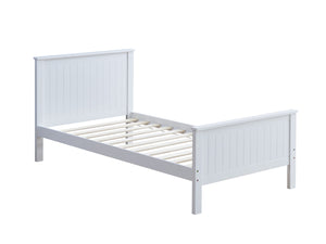 Gallow White Finish Twin Bed White wooden single bed frame with a slatted base and paneled headboard and footboard, shown on a plain white background.