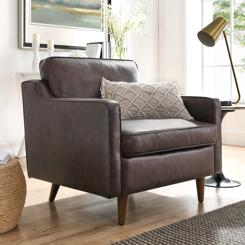 Genpart Modern Chair Genuine Leather In Brown 