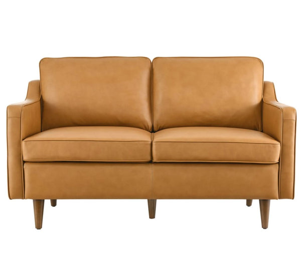 Genpart Modern Loveseat Genuine Leather Tan Front