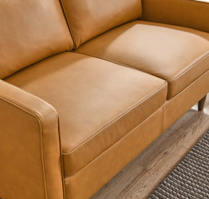 Genpart Modern Loveseat Genuine Leather Tan Seat
