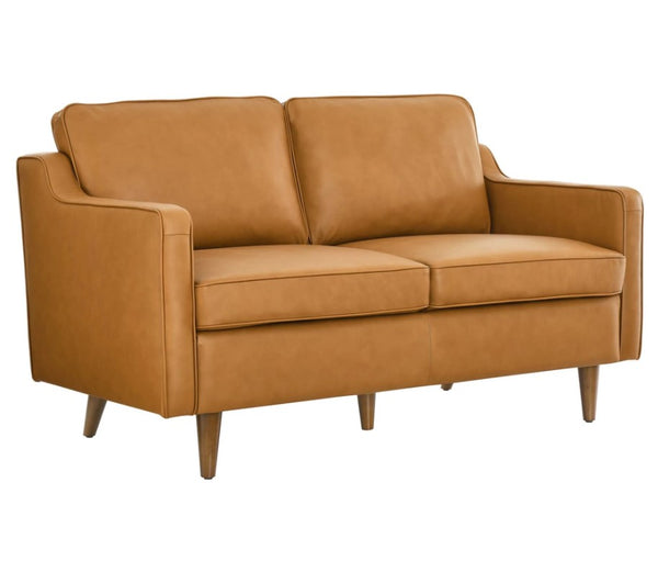 Genpart Modern Loveseat Genuine Leather Tan Front Style