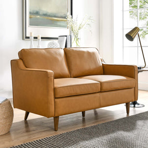 Genpart Modern Loveseat Genuine Leather Tan