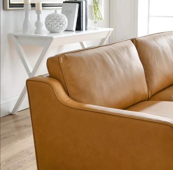 Genpart  modern brown genuine leather sofa in tan color arm
