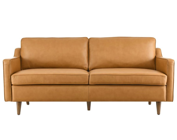 Genpart  modern brown genuine leather sofa in tan color front