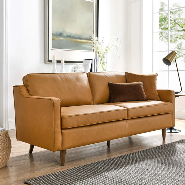 Genpart  modern brown genuine leather sofa in tan color