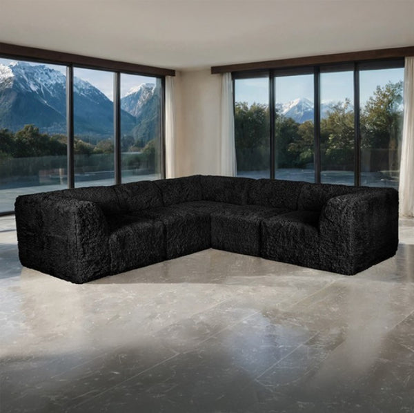 #Black  Giacinto Compressed Foam Modern L-Sectional Sofa Black Finish Style