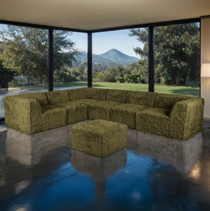 #Green Giacinto Compressed Foam Modern L-Sectional Sofa Green Finish Ottoman