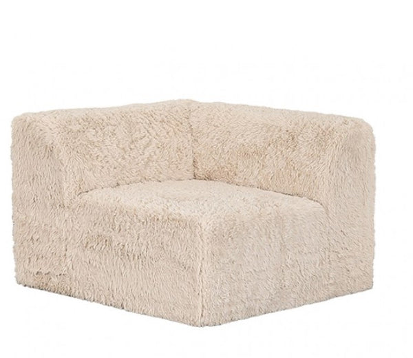 Giacinto Compressed Foam Modern Sofa Sand Finish Beige fluffy cube-shaped ottoman on a white background