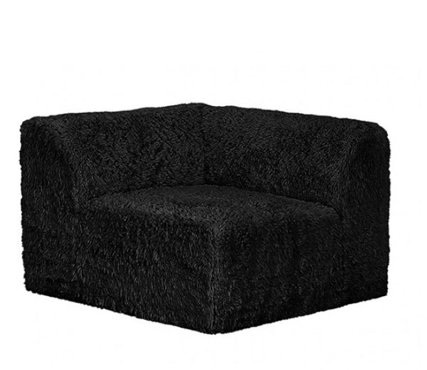 #Black  Giacinto Compressed Foam Modern L-Sectional Sofa Black Finish Black fluffy armchair on a white background