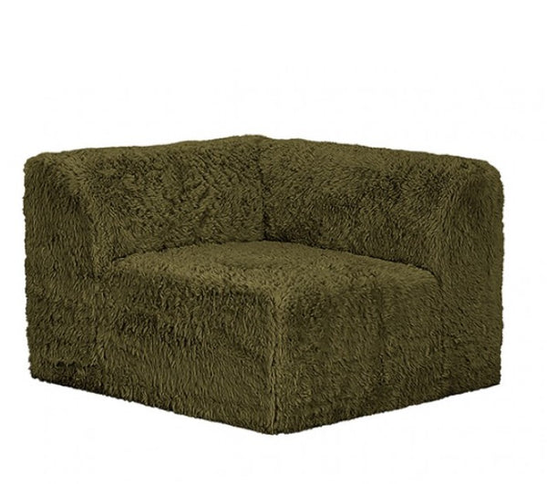 #Green Giacinto Compressed Foam Modern L-Sectional Sofa Green Finish Green fluffy corner sofa on a white background