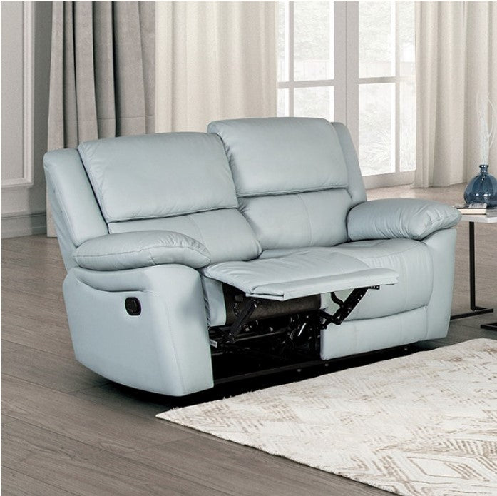 Gladis Pillow Top Arms Powder Blue Reclining Loveseat