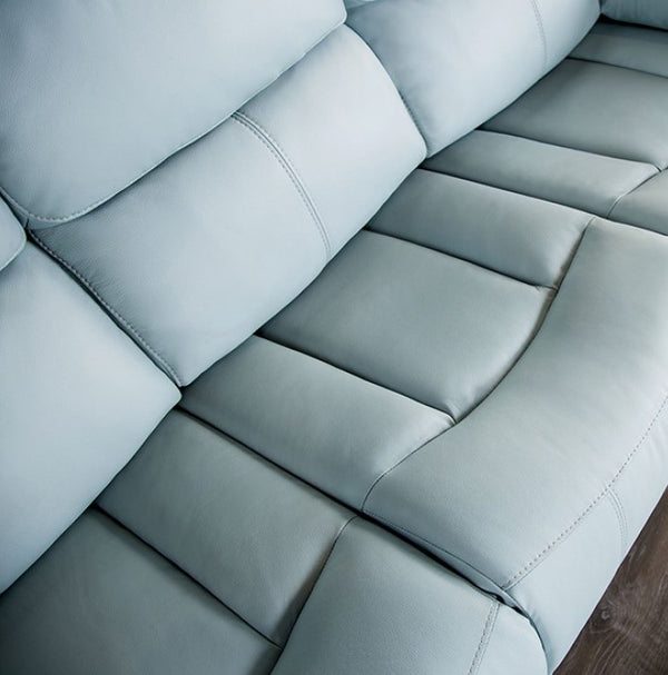 Gladis Pillow Top Arms Powder Blue Reclining Sofa Seat