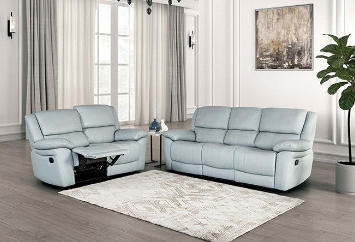 Gladis Pillow Top Arms Powder Blue Reclining Loveseat
