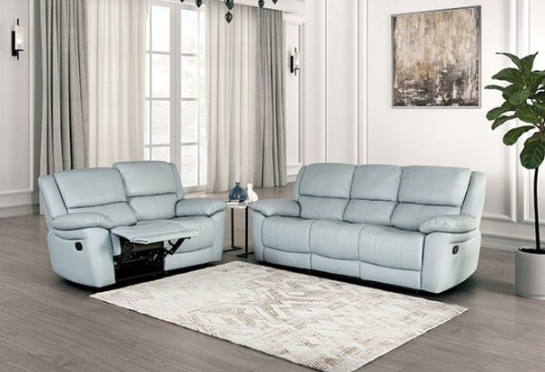 Gladis Pillow Top Arms Powder Blue Reclining Sofa Set
