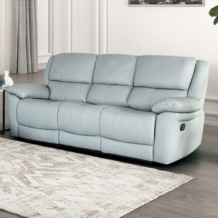 Gladis Pillow Top Arms Powder Blue Reclining Sofa