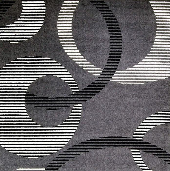 Glitur 5x7 Contemporary Polyester Area Rug Gray area rug with black and white geometric pattern