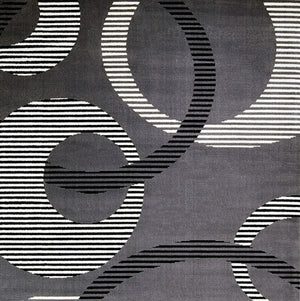 Glitur 5x7 Contemporary Polyester Area Rug Abstract design with black and white stripes on a gray background
