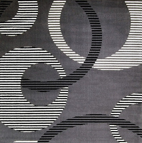 Glitur 5x7 Contemporary Polyester Area Rug Abstract design with black and white stripes on a gray background