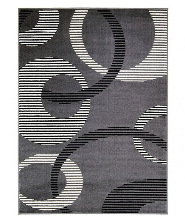 Glitur 5x7 Contemporary Polyester Area Rug Gray area rug with black and white geometric pattern