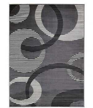 Glitur 5x7 Contemporary Polyester Area Rug Gray area rug with black and white geometric pattern