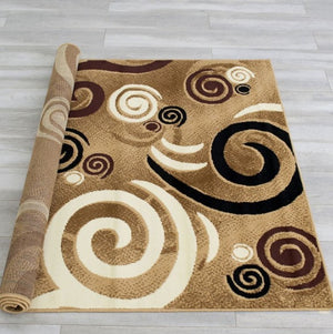 Glitur 5x7 Contemporary Polyester Brown Area Rug Decorative rug with spiral pattern on a wooden floor