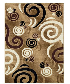 Glitur 5x7 Contemporary Polyester Brown Area Rug Rug with spiral pattern in brown, black, and beige on a white background