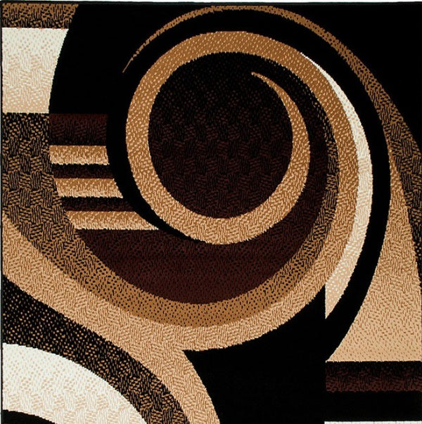 Glitur 5x7 Contemporary Polyester Brown Black Area Rug Abstract circular design with brown, beige, and black colors on a textured surface.