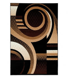 Glitur 5x7 Contemporary Polyester Brown Black Area Rug Abstract patterned rug with brown, beige, and black colors on a white background