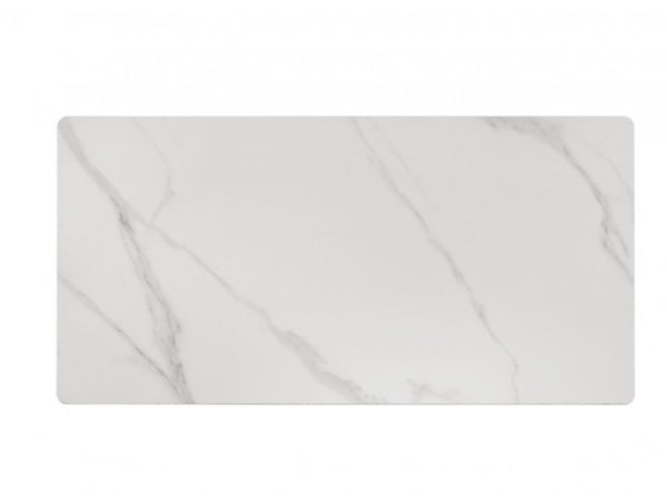 Grayson Contemporary Black White Sintered Stone Top Coffe Table A rectangular white marble-look tile or slab with soft gray veining, shown against a plain white background.