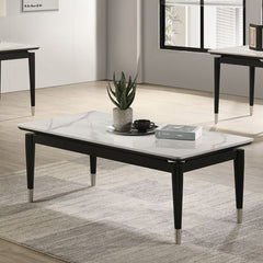Grayson Contemporary Black White Sintered Stone Top Coffe Table