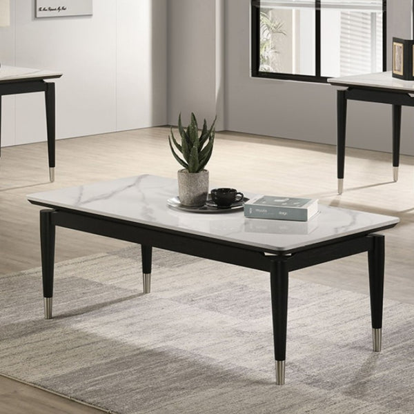 Grayson Contemporary Black White Sintered Stone Top Coffe Table