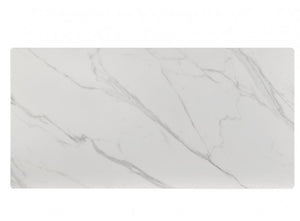 Grayson Contemporary Black White Sintered Stone Top Dining Table A rectangular white marble-look tile or panel with soft gray veining, shown against a plain white background.