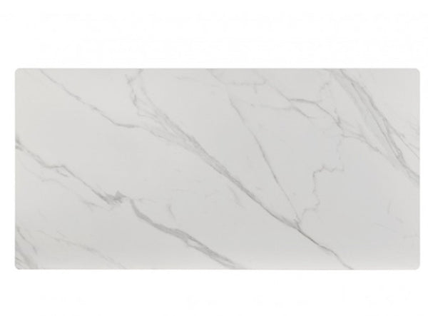 Grayson Contemporary Black White Sintered Stone Top Dining Table A rectangular white marble-look tile or panel with soft gray veining, shown against a plain white background.