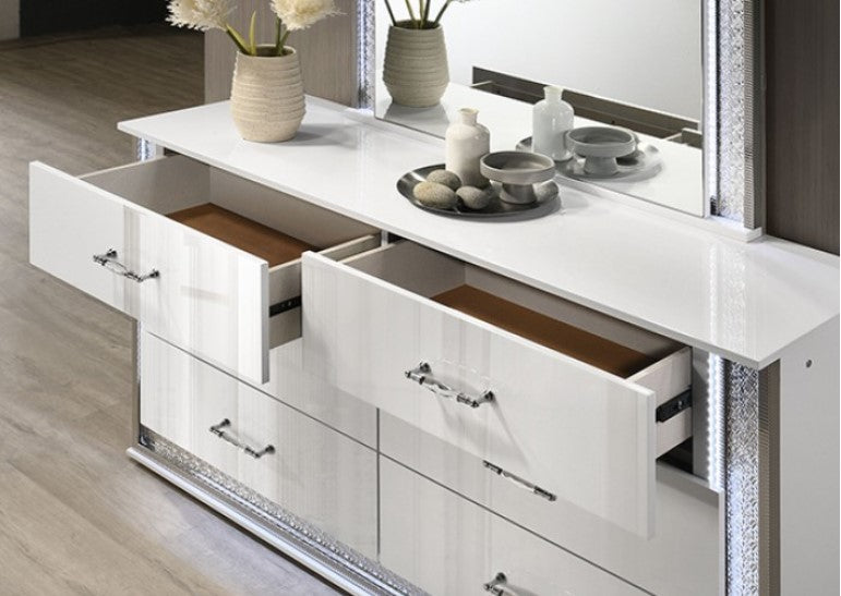 Hailry Glam Modern High Gloss White Finish Dresser