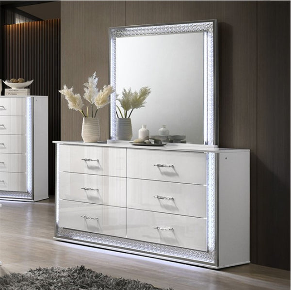 Hailry Glam Modern High Gloss White Finish Dresser