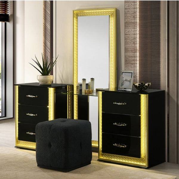 Hailry Glam Modern High Gloss Black Finish Vanity Set