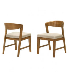 Haritage 5PC Organic Walnut Dining Table Set Two wooden chairs with beige cushions on a white background