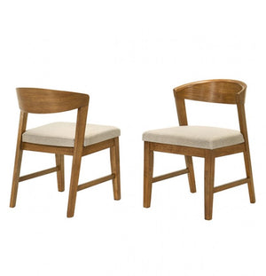 Haritage 5PC Organic Walnut Dining Table Set Two wooden chairs with beige cushions on a white background