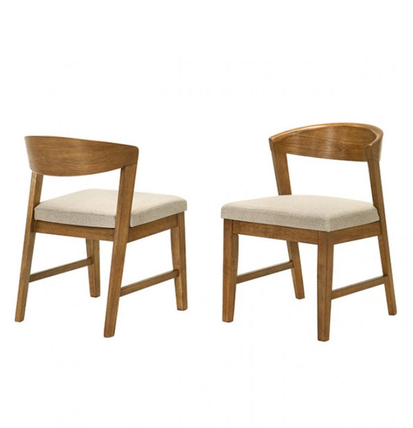 Haritage 5PC Organic Walnut Dining Table Set Two wooden chairs with beige cushions on a white background