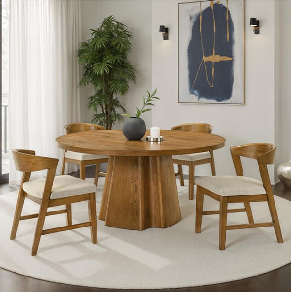 Haritage 5PC Organic Walnut Dining Table Set Dining room with wooden table and chairs in a modern interior setting.