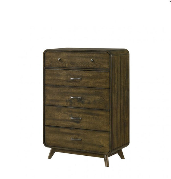 Wooden dresser with four drawers on a white background
